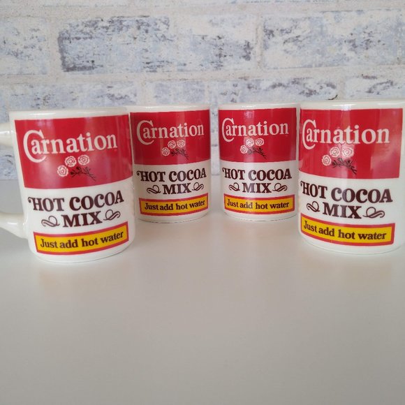Vintage Carnation Hot Cocoa Mix Ceramic Mugs Set of 4- Hot Chocolate Cups Nestle - Picture 1 of 12